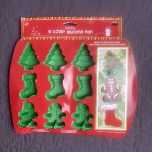 Wilton Christmas Tree, Stocking, Brownie Boy Silicone Mold 12 Cavity Baking  NEW